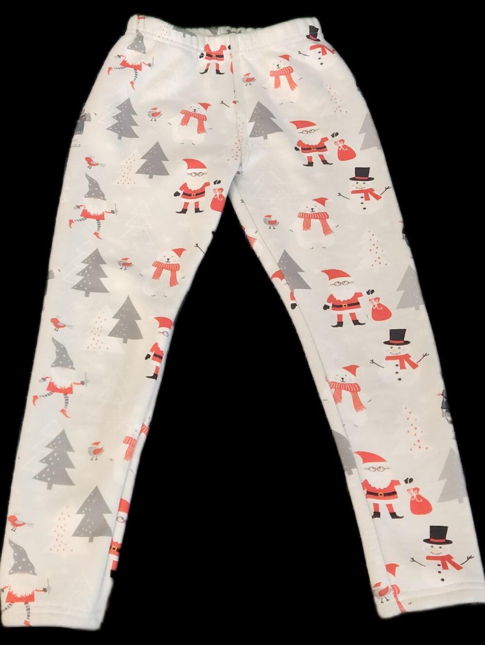 #KC138 Kids Holiday Santa & Snowman Print Leggings - White/Red